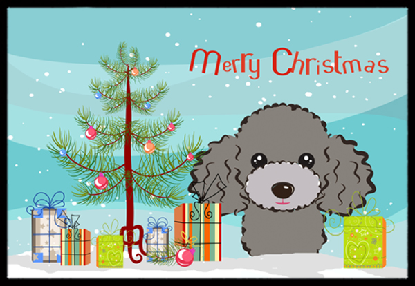 Christmas Tree & Silver Gray Poodle Indoor or Outdoor Mat 18 x 27