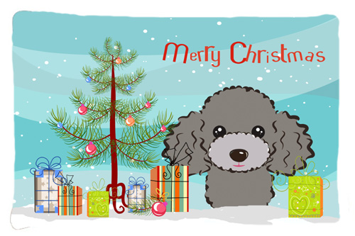 Christmas Tree & Silver Gray Poodle Fabric Standard Pillowcase