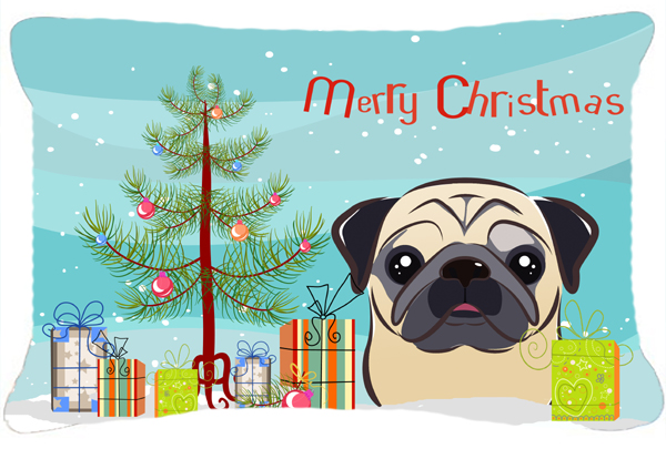 Christmas Tree & Fawn Pug Fabric Decorative Pillow