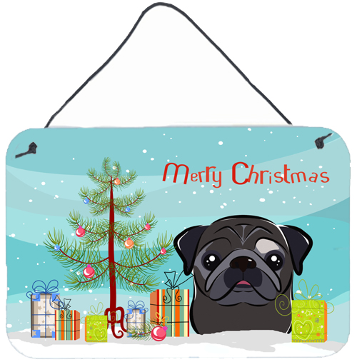 Christmas Tree & Black Pug Wall or Door Hanging Prints