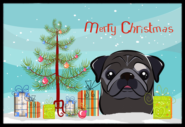 Christmas Tree & Black Pug Indoor or Outdoor Mat- 18 x 27