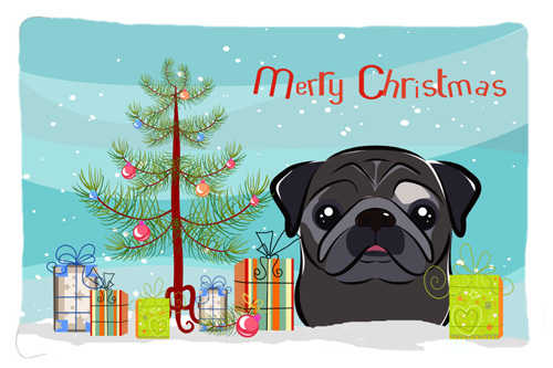 Christmas Tree & Black Pug Fabric Standard Pillowcase