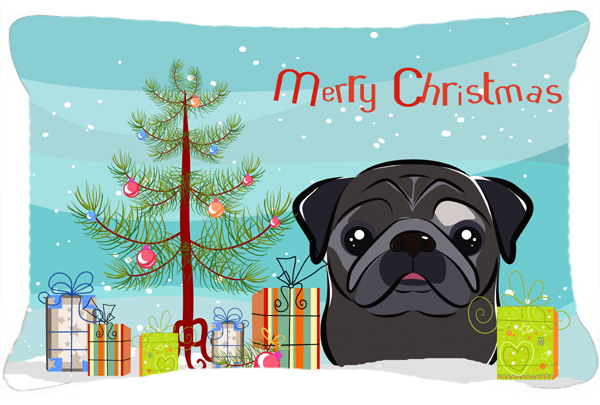 Christmas Tree & Black Pug Fabric Decorative Pillow
