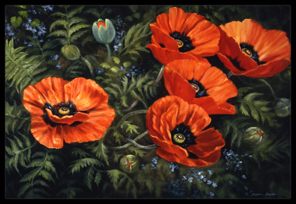 Poppies by Daphne Baxter Indoor or Outdoor Mat- 24 x 36
