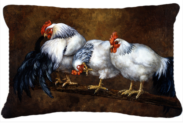 Roosting Rooster & Chickens Fabric Decorative Pillow