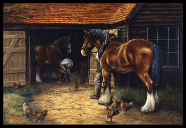 Horse & the Blacksmith by Daphne Baxter Indoor or Outdoor Mat- 24 x 36
