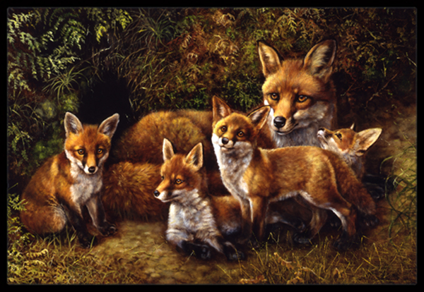Fox Family Foxes by Daphne Baxter Indoor or Outdoor Mat, 18 x 27
