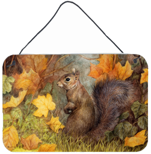 Grey Squirrel in Fall Leaves Wall or Door Hanging Prints