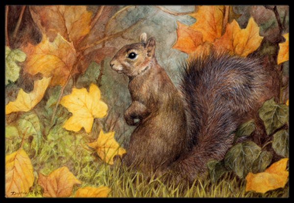 Grey Squirrel in Fall Leaves Indoor or Outdoor Mat, 24 x 36