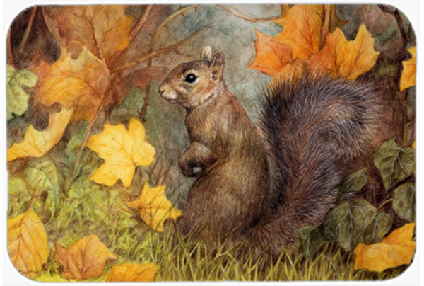 Grey Squirrel in Fall Leaves Glass Large Cutting Board