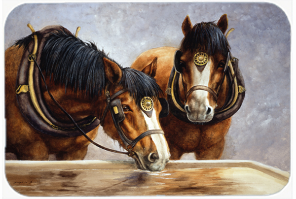 Horses Taking a Drink of Water Glass Large Cutting Board