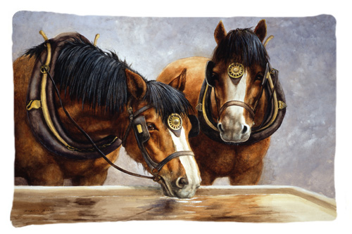 Horses Taking a Drink of Water Fabric Standard Pillowcase