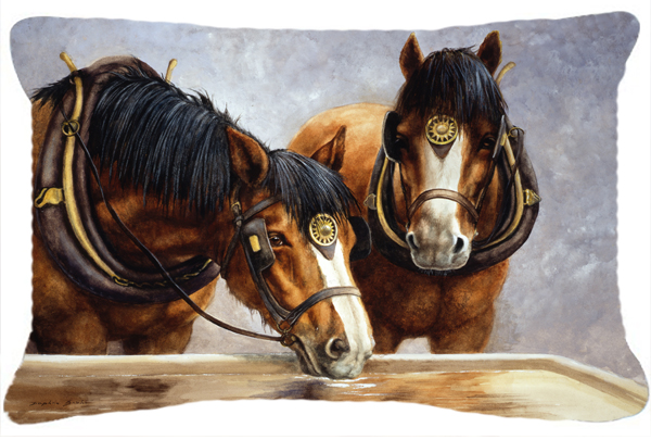 Horses Taking a Drink of Water Fabric Decorative Pillow