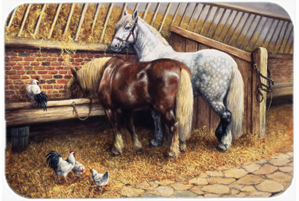 Horses Eating with the Chickens Glass Large Cutting Board