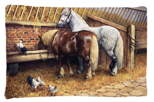Horses Eating with the Chickens Fabric Standard Pillowcase