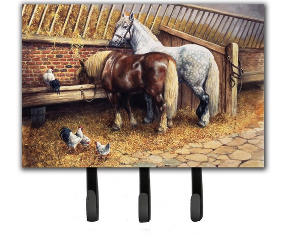 Horses Eating with the Chickens Leash or Key Holder