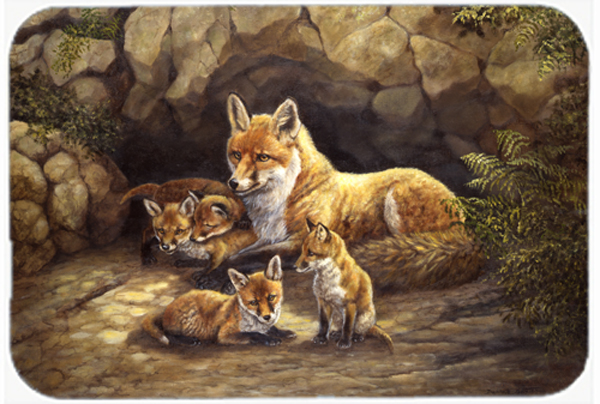 Fox Family Foxes by the Den Glass Large Cutting Board