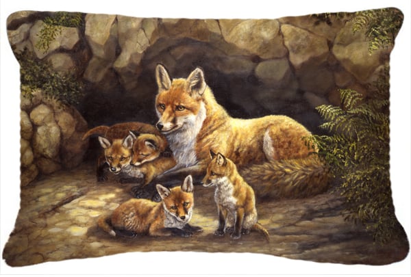Fox Family Foxes by the Den Fabric Decorative Pillow