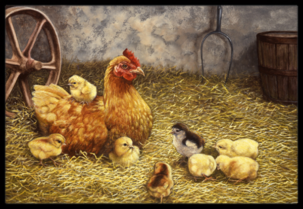 Chicken Hen & Her Chicks Indoor or Outdoor Mat- 24 x 36