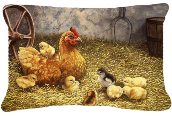 Chicken Hen & Her Chicks Fabric Decorative Pillow