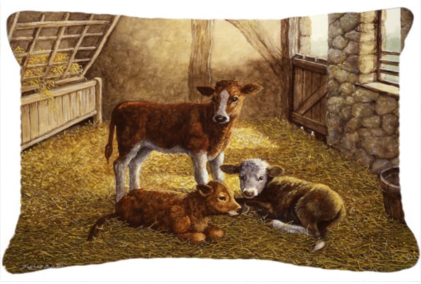 Cows Calves in the Barn Fabric Decorative Pillow