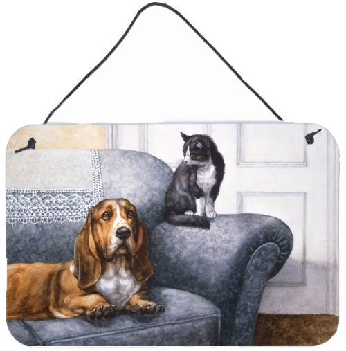 Basset Hound & Cat on Couch Wall or Door Hanging Prints