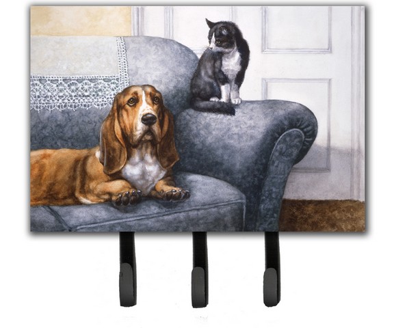 Basset Hound & Cat on Couch Leash or Key Holder