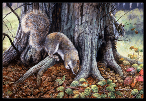 Grey Squirrels Around the Tree Indoor or Outdoor Mat, 24 x 36