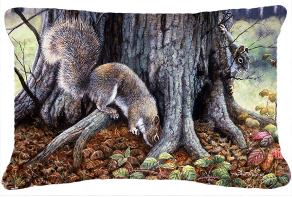 Grey Squirrels Around the Tree Fabric Decorative Pillow