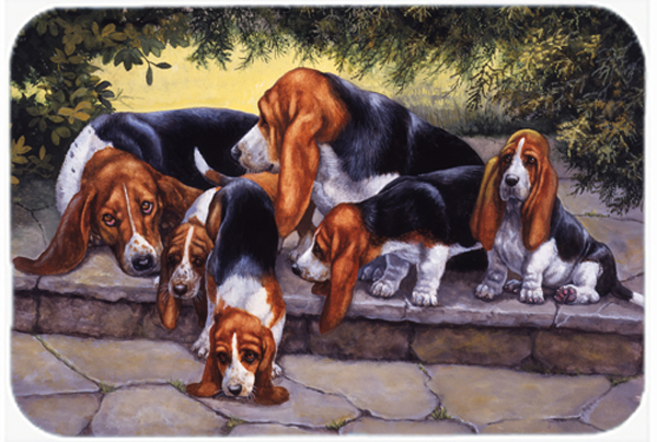 Basset Hound Puppies, Momma & Daddy Glass Large Cutting Board
