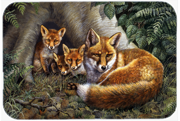 A Family of Foxes at Home Glass Cutting Board Large - Multicolor - 15 x 0.2 x 12 in
