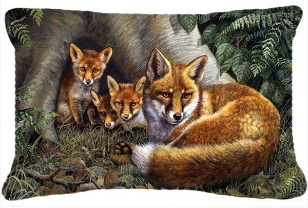 A Family of Foxes at Home Fabric Decorative Pillow