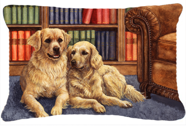 Golden Retrievers in the Library Fabric Decorative Pillow
