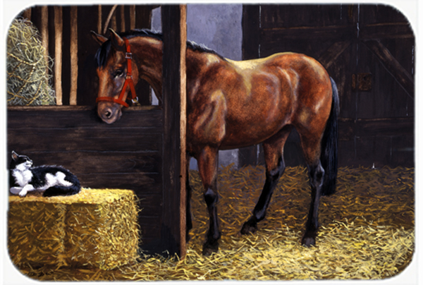 Horse in Stable with Cat Mouse Pad, Hot Pad or Trivet