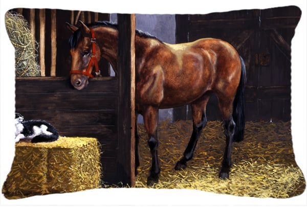Horse in Stable with Cat Fabric Decorative Pillow