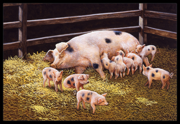 Pigs Piglets at Dinner Time Indoor or Outdoor Mat - 18 x 27