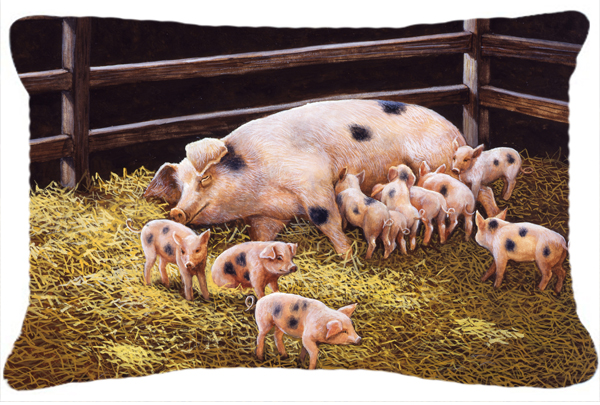 Pigs Piglets at Dinner Time Fabric Decorative Pillow