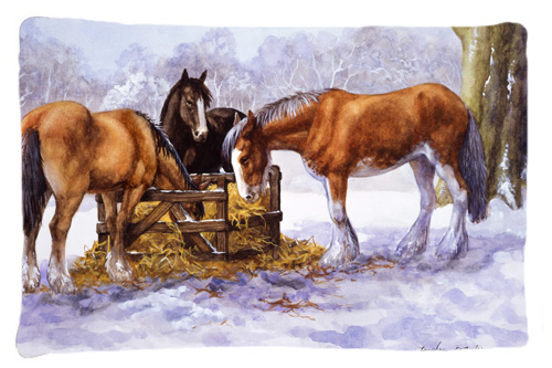 Horses Eating Hay in the Snow Fabric Standard Pillowcase