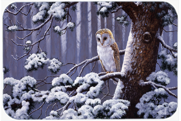 Owl on a Tree Branch in the Snow Glass Large Cutting Board