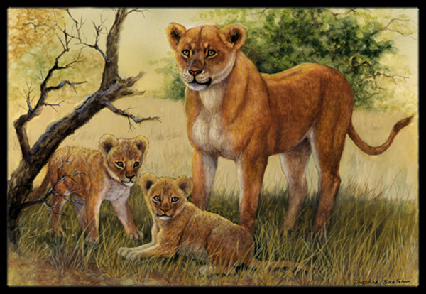 Lion & Cubs by Daphne Baxter Indoor or Outdoor Mat 18 x 27