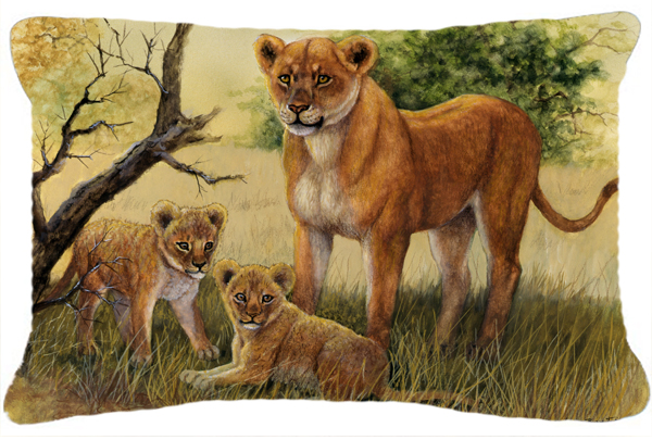 Lion & Cubs by Daphne Baxter Fabric Decorative Pillow