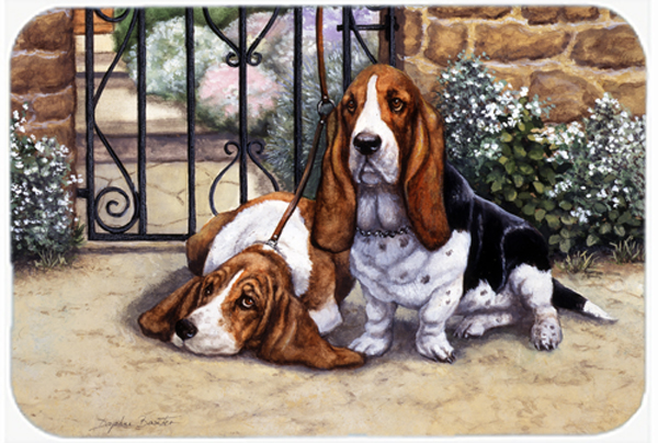Basset Hound at the Gate Glass Large Cutting Board