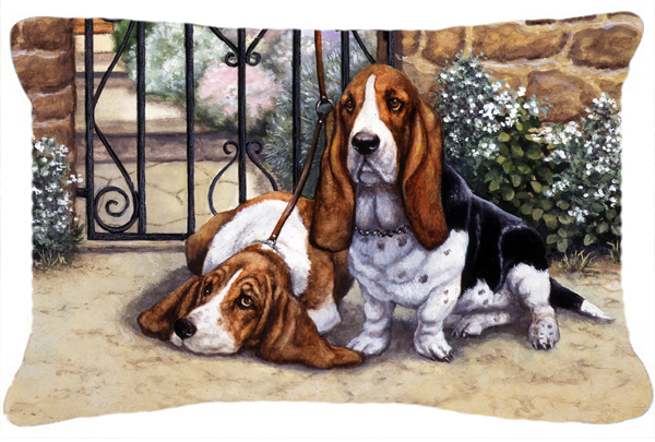 Basset Hound at the Gate Fabric Decorative Pillow