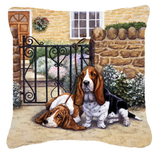 Basset Hound at the Gate Canvas Decorative Pillow