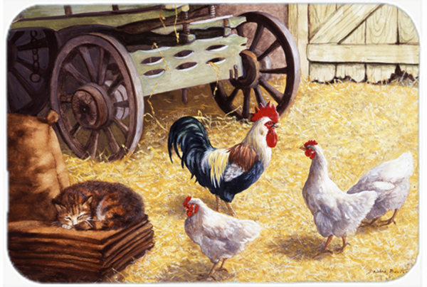 Rooster & Hens Chickens in the Barn Glass Large Cutting Board