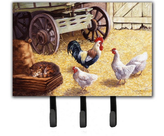 Rooster & Hens Chickens in the Barn Leash or Key Holder