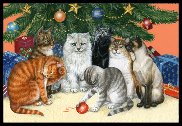 Cats Under the Christmas Tree Indoor or Outdoor Mat, 24 x 36