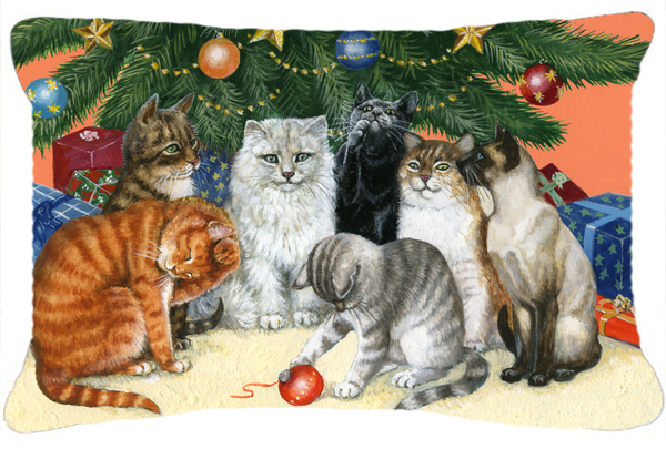 Cats Under the Christmas Tree Fabric Decorative Pillow
