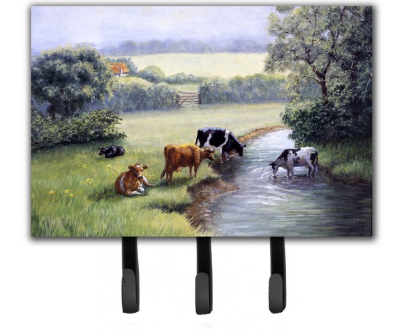 Cows Drinking at the Creek Bank Leash or Key Holder