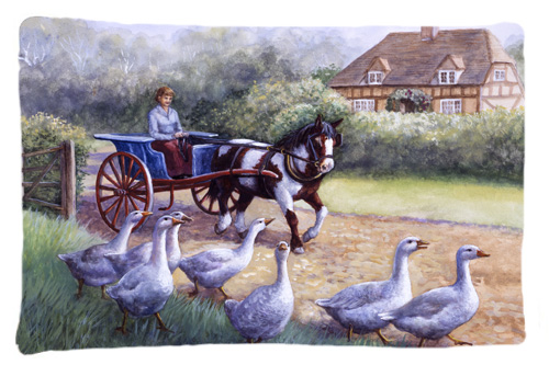 Geese Crossing Before the Horse Fabric Standard Pillowcase